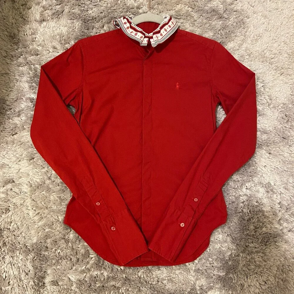 Ralph Lauren Women’s Super Slim Fit Red Shirt 95% Cotton French Cuffs Sz 4 - Picture 2 of 15